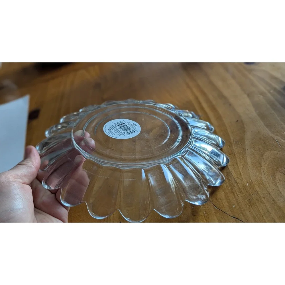 Libbey Clear Glass Scalloped Petal Edge Plate Candle Holder 8.5 Inch #12960